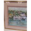 Image 2 : Watercolor Coastal Dock Scene Painting in Metal Frame - Artist G. Rogers - 20" x 16"