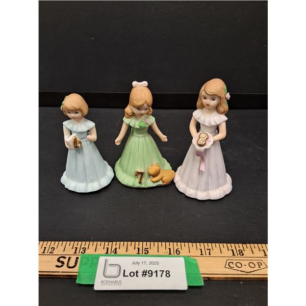 (3) Enesco Birthday Girl Figurine - Six, Seven, Eight Years