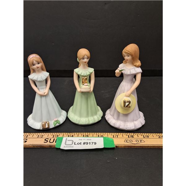 (3) Enesco Birthday Girl Figurine - Ten, Eleven, Twelfth Years