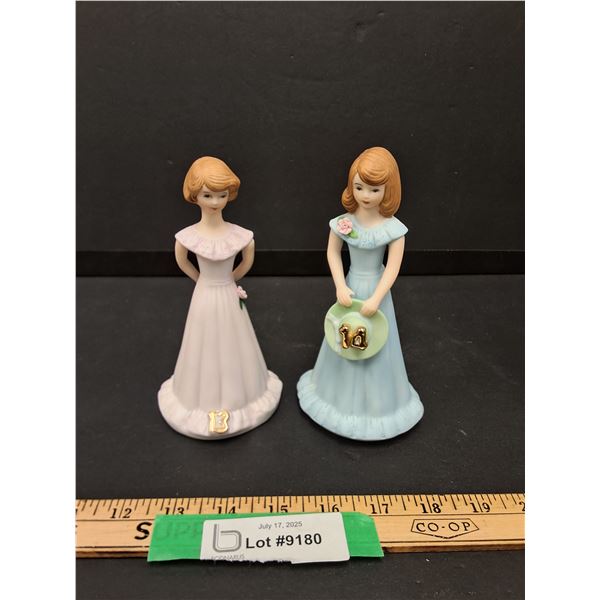 (2) Enesco Birthday Girl Figurine - Thirteen & Fourteen Years