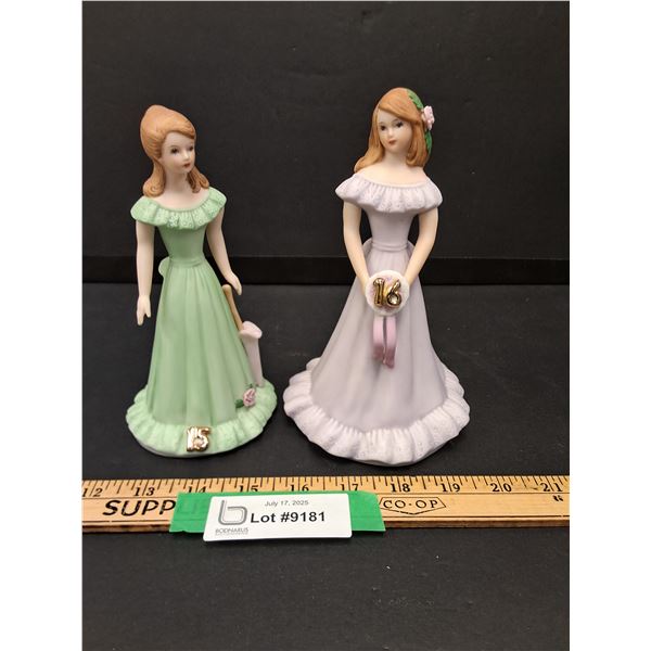 (2) Enesco Birthday Girl Figurine - Fifteen & Sixteen Years