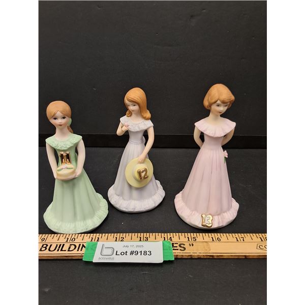 (3) Enesco Birthday Girl Figurine - 11, 12, 13 Years