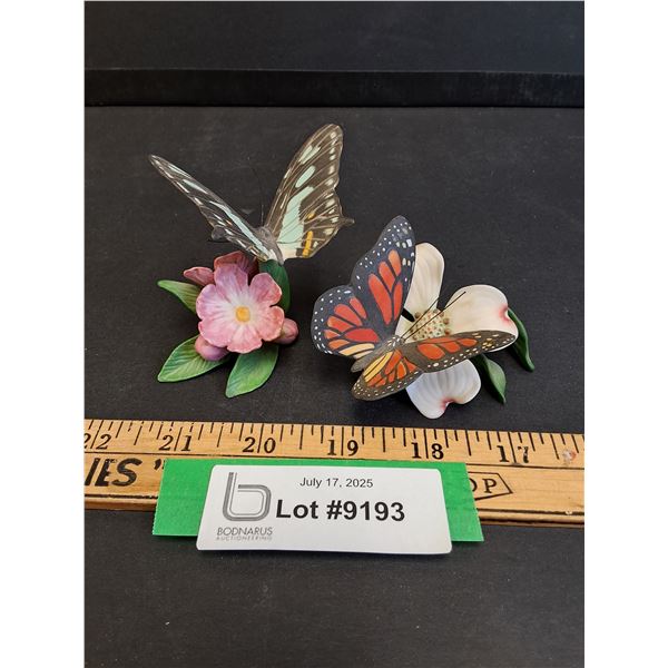(2) Franklin Mint Collection Butterfly Porcelain Figurines