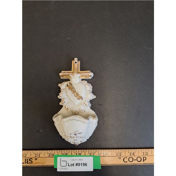 Antique Porcelain Religious Holy Water Font - 7" x 3.5"
