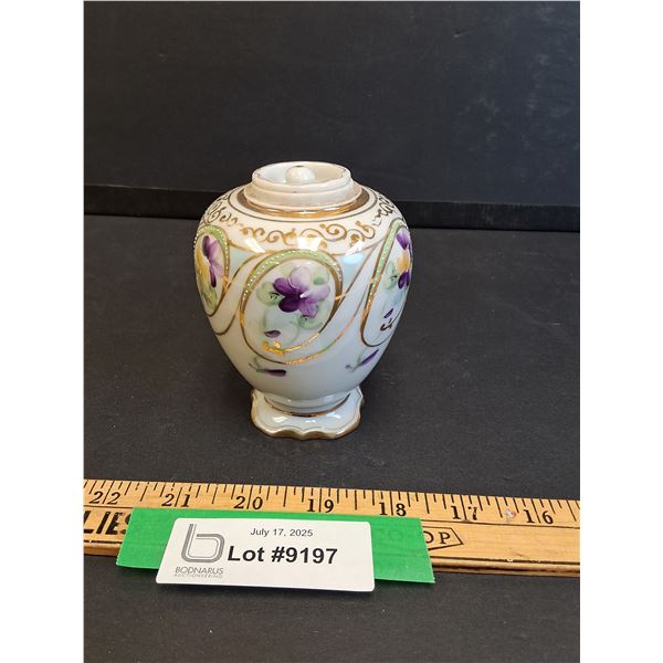 Vintage Violet Floral Pattern Porcelain Jar w/Lid - 4" x 3"