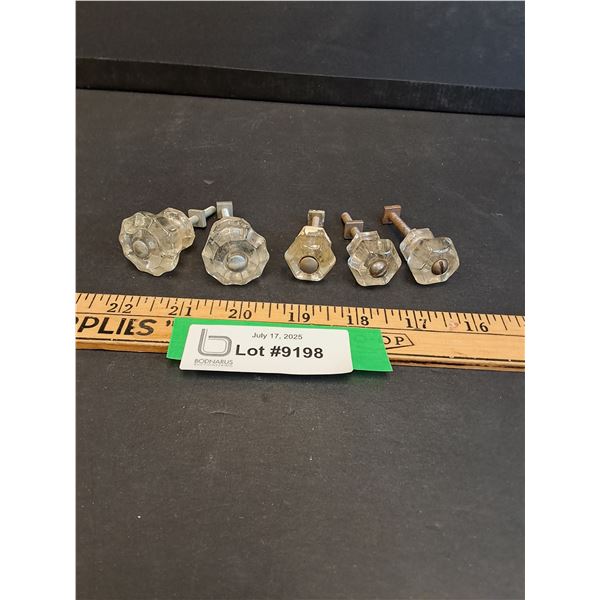 (5) Vintage Clear Glass Furniture Pull Knobs - Assorted Sizes