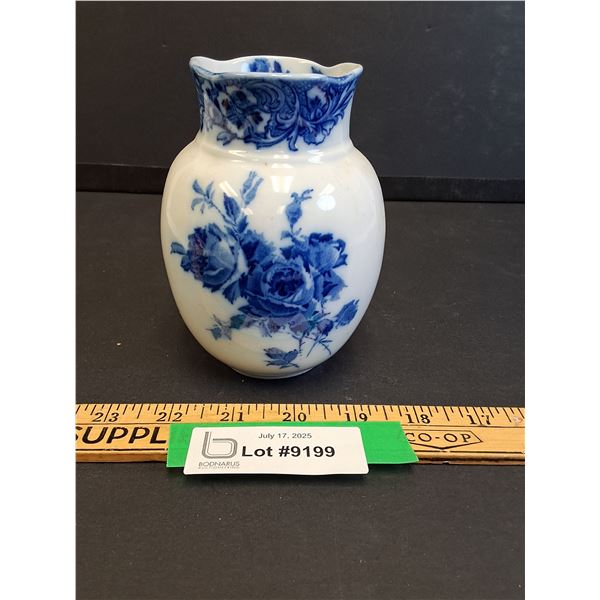 Antique Doultan Blue Delft Floral Vase - 5.5" x 4"