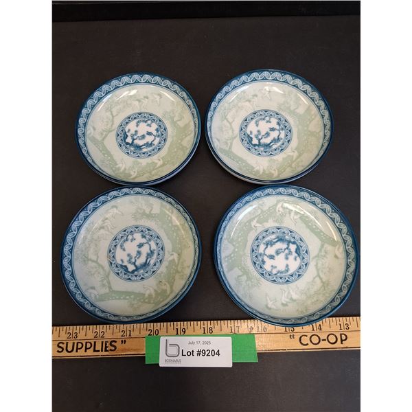 (4) Korean Ceramic Shallow Bowl Bonzai Tree Pattern -5.5" Diameter