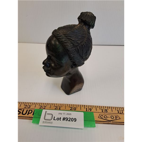 Hand Carved Stone African Female Head Sculpture - 5.5" Tall