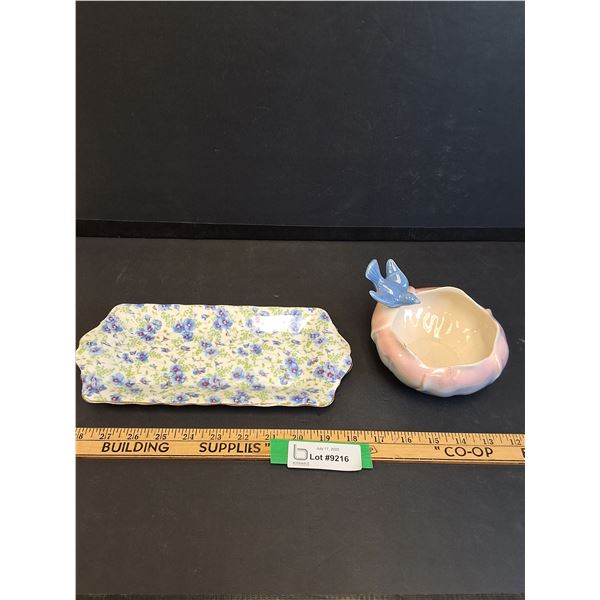 (2) Serving Dishes: Royal Copley (Bird) & Chintz Royal Albert (Pansy Flower)