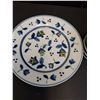 Image 2 : Blue Delft Plate ( 8" Diameter), (3) Blue Ribbon Spools, Bryce Higbee Pressed Glass Spoon Spooner Di