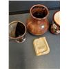 Image 2 : (3) Brown Drip Glaze Pottery Items - (2) Mugs & (1) Vase, SASA Pottery Ashtray