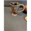Image 4 : (3) Brown Drip Glaze Pottery Items - (2) Mugs & (1) Vase, SASA Pottery Ashtray