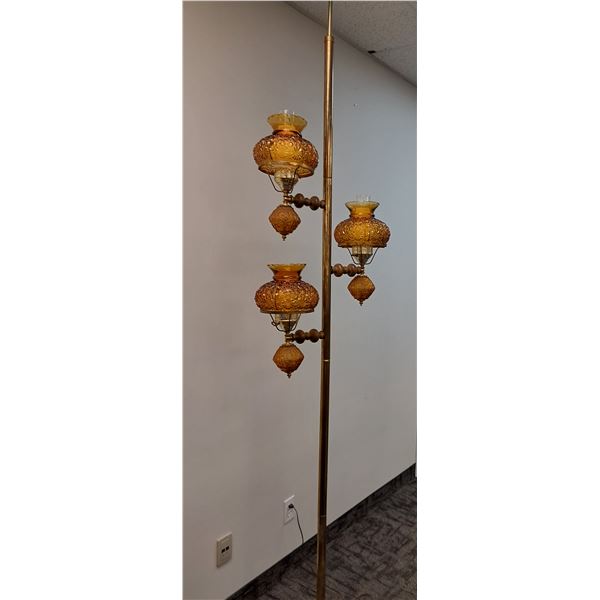 * MCM Vintage Tension Pole Lamp w/ Amber Glass Shades  - Some Wear as Pictured - Powers On - Adjusta