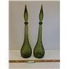 Image 1 : (2) Vintage Italy Empoli Green Glass Hobnail Genie Bottle Decanter - 22" Tall