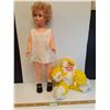 Image 1 : (2) Vintage Dolls: Blinking Eyed Doll (32" Tall) & Baby Doll w/Knitted Clothes (Some Wear)