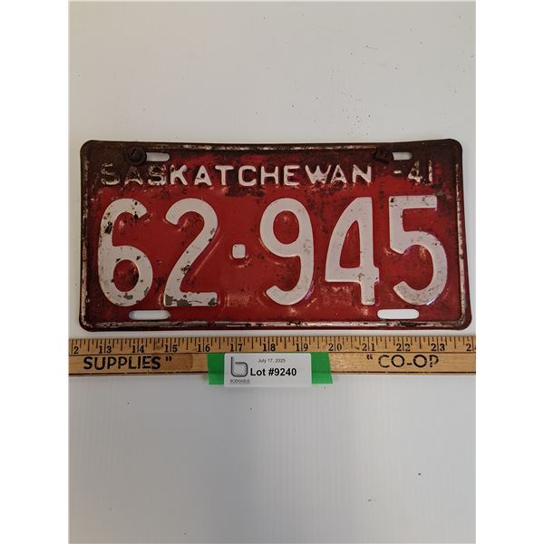 Saskatchewan License Plate - 1941