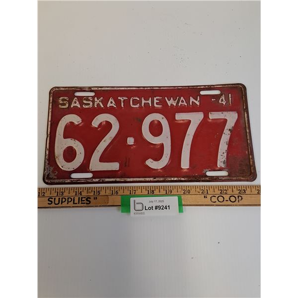 Saskatchewan License Plate - 1941