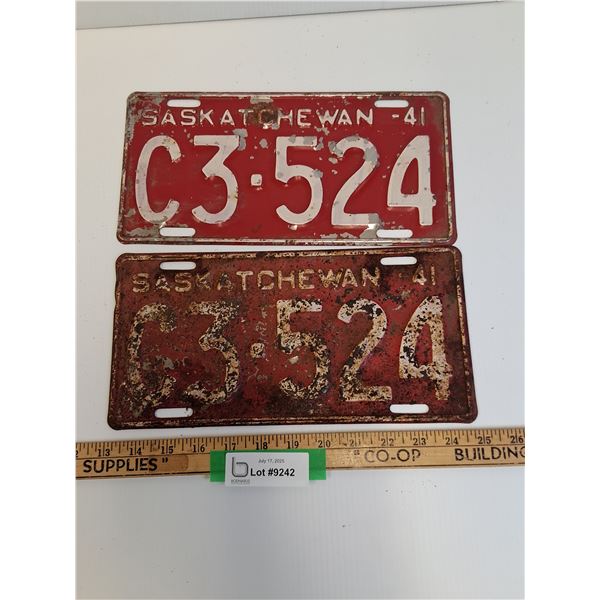 Saskatchewan License Plate - 1941 Set