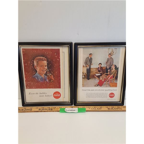 (2) Vintage Coca Cola Magazine Picture in Frame - 9.5" x 11"