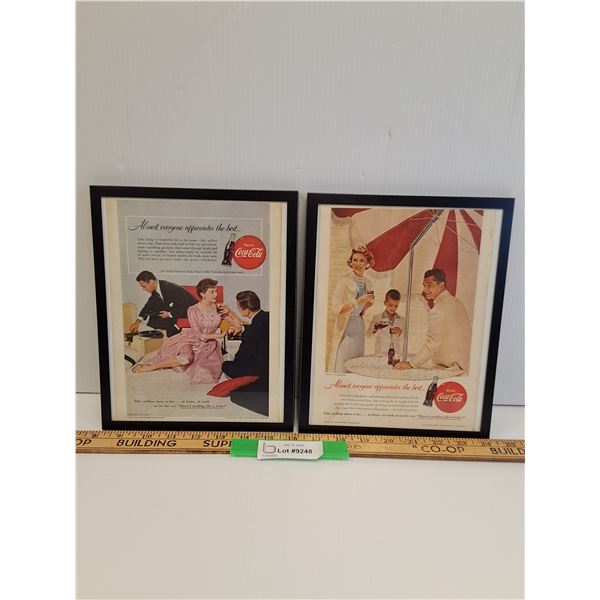 (2) Vintage Coca Cola Magazine Picture in Frame - 9.5" x 11"