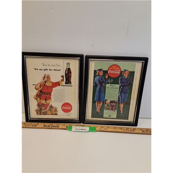 (2) Vintage Coca Cola Magazine Picture in Frame - 9.5" x 11"
