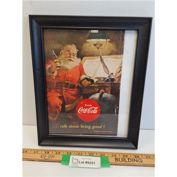 Vintage "Santa" Coca Cola Magazine Picture in Frame - 9.5" x 11" - 1951