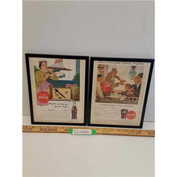 (2) Vintage Coca Cola Magazine Picture in Frame - 9.5" x 11"