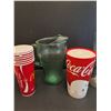 Image 2 : (2) Coca Cola Glass Pitchers, Various Paper & Plastic Cups