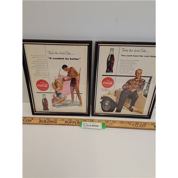 (2) Vintage Coca Cola Vintage Magazine Prints in Frames - 9" x 11.5"