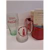 Image 2 : Coca Cola Two Litre Pop Carrying Plastic Flat & Various Glass & Plastic Cup Collection