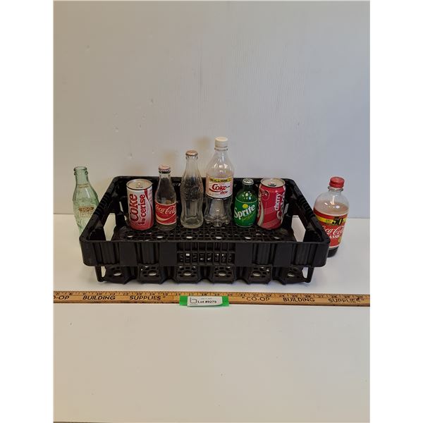 (8) Coca Cola Cans & Bottles & Plastic Pop Carrying Flat - 18" x 12" x 4.5"
