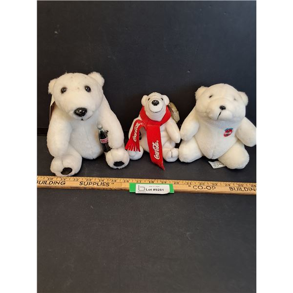 (3) Coca Cola Stuffed Teddy Bears - Assorted Sizes