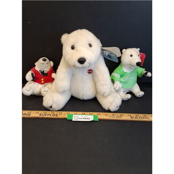 (3) Coca Cola Stuffed Teddy Bears - Assorted Sizes