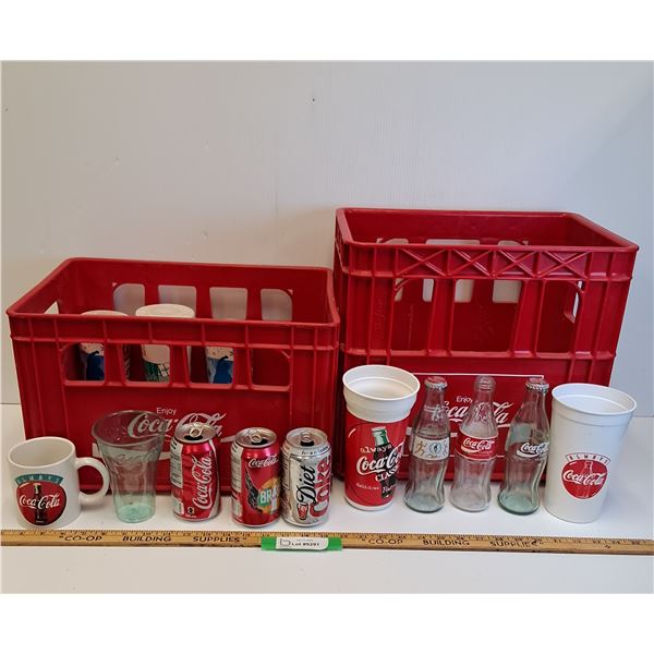 (2) Coca Cola Pop Stacking Flats & Various Glass, Mugs, & Paper Cups Lot