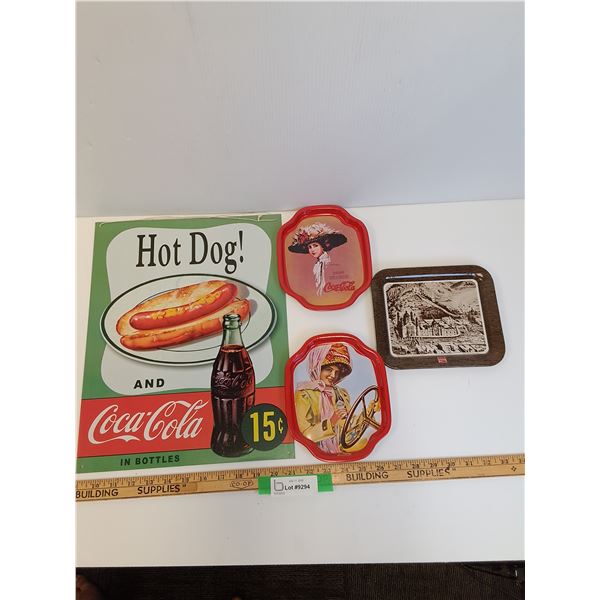 (4) Coca Cola Vintage Style Collector Tin Sign & Serving Trays - Assorted Sizes