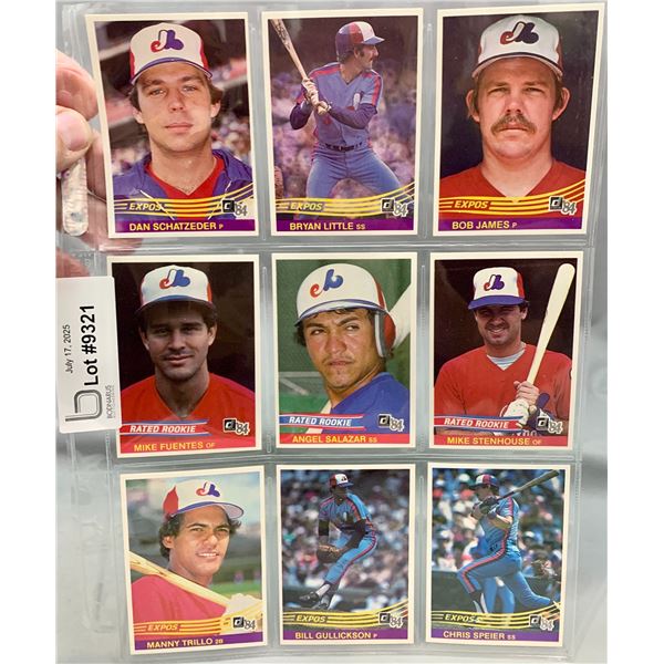 (9) Lot of 1984 Donruss Montreal Expos MLB Vintage Baseball Cards