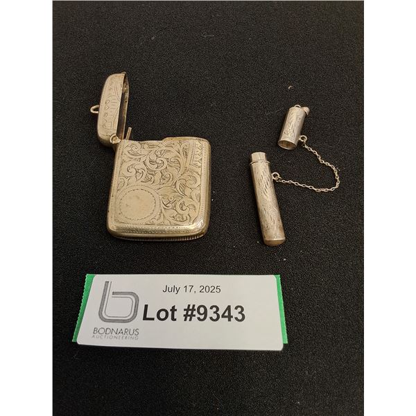 (2) Vintage Engraved Match Box (29.5g) & Toothpick Holder (6.1g)