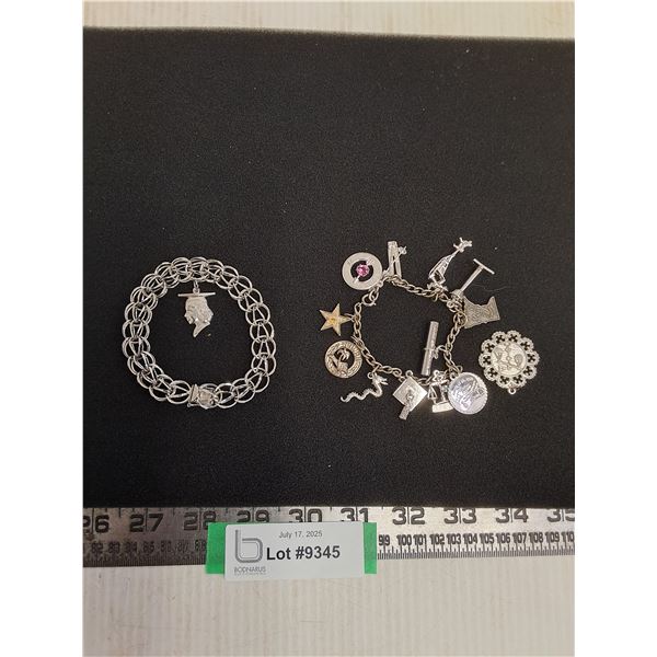 (2) Sterling Silver Charm "Graduation" Bracelets (Single Charm = 16.6g, Multi-Charms = 31.9g)