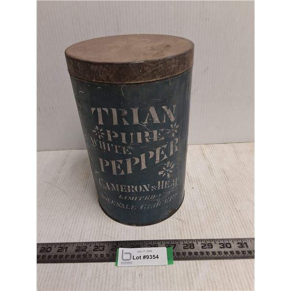 Vintage "Trian Pure White Pepper" 10" Tin x 6.25" Dia