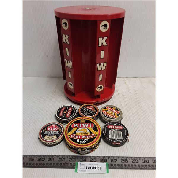 Vintage Metal "Kiwi Shoe Polish" Turnstile - 11.5" Tall x 8" Dia, 6 Shoe Polish Tins