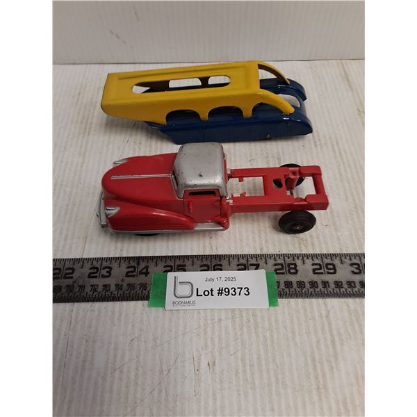 Vintage Renwel Motorized Toy Truck, Metal Dinky Car Transport Trailer