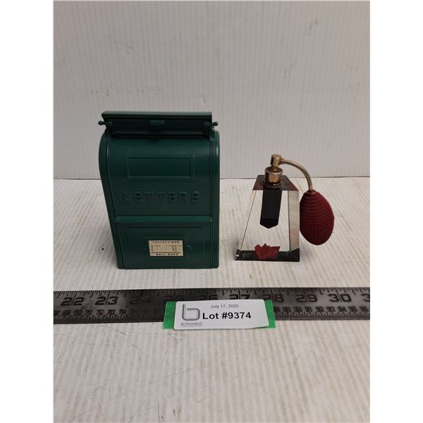 Vintage Mail Box Coin Bank, Plastic "Perfume" Ornament