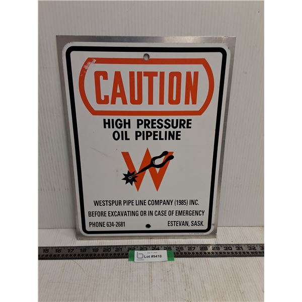 "Caution - High Pressure Oil Pipeline" Metal Sign - 12" x 16"