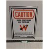 Image 1 : "Caution - High Pressure Oil Pipeline" Metal Sign - 12" x 16"