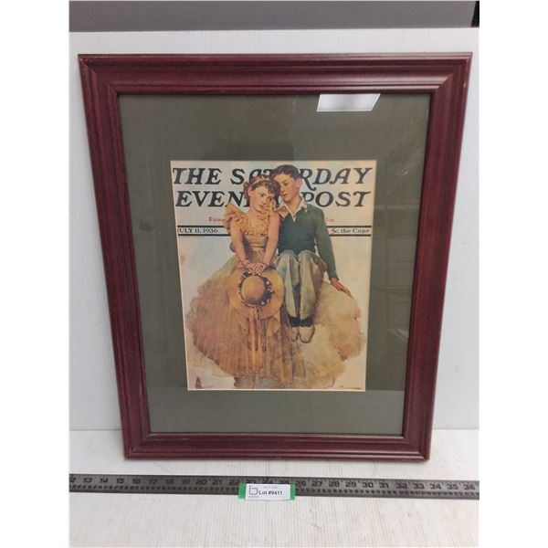 Wood Framed Vintage "The Saturday Evening Post - July 11, 1936" - 19.5" x 23.5" - Pickup Only