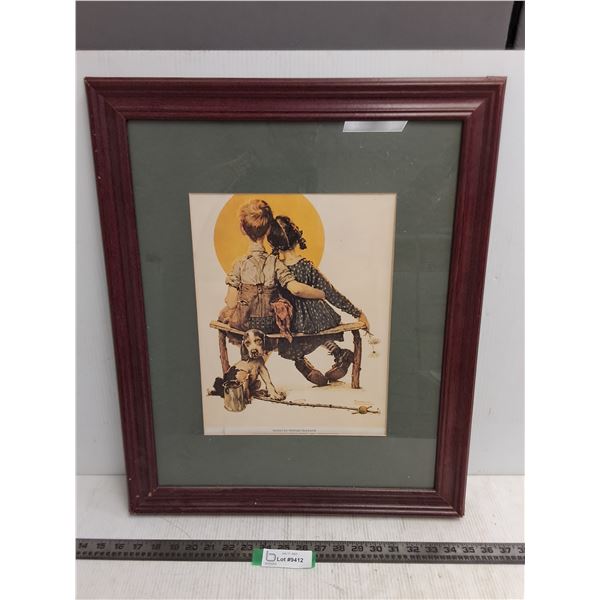 Wood Framed Vintage "Sunset by Norman Rockwell" - 19.5" x 23.5" - Pickup Only