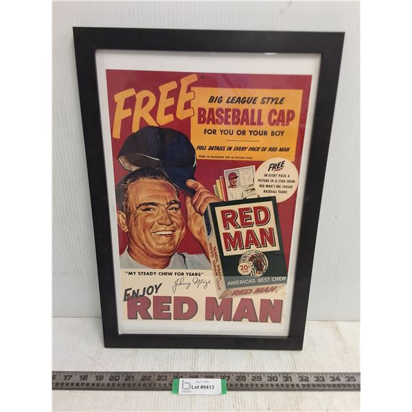 Vintage Framed "Red Man Chew Tobacco" Advertisement Wall Art - 14" x 20"