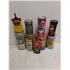 Image 3 : Cans of Assorted Motor Oils & Some Empty Tins, Texaco Metal Rain Gauge - PICK UP ONLY