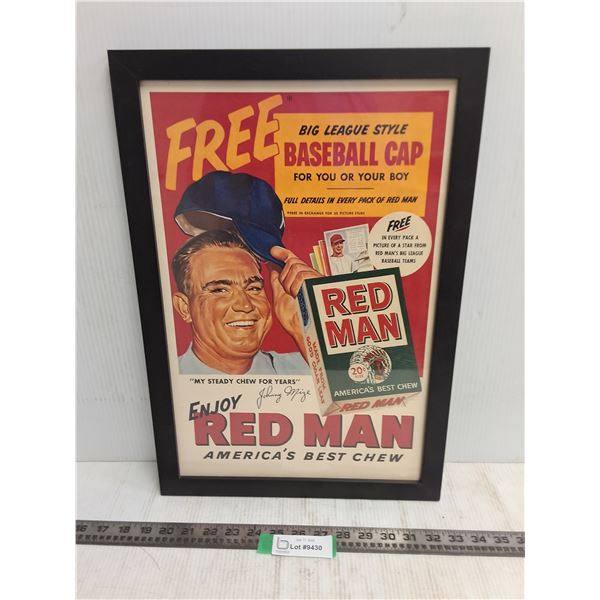 Vintage Framed "Red Man Tobacco" Advertisement Wall Art - 14" x 20"